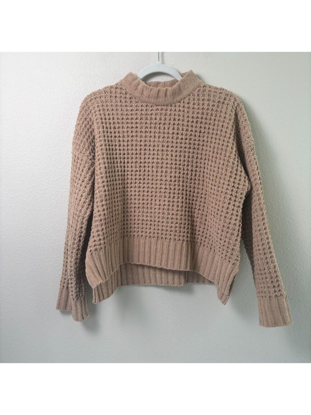 Altar'd State Chenille Waffle‎ Knit Sweater Size XS Tan Pullover Mock Neck Cozy